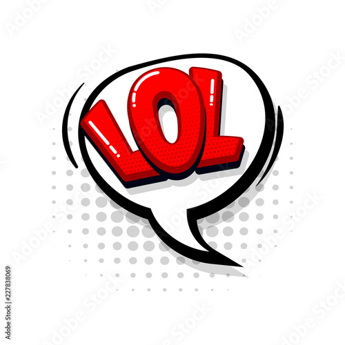 Lol comic text collection sound effects pop art style. Set vector speech bubble with word and short phrase cartoon expression illustration. Comics book red colored background template.