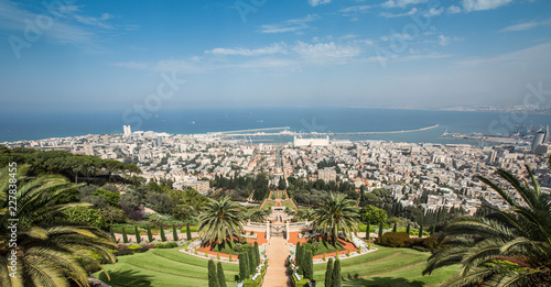 View of the Bahi garden and Haifa from the Carmel mountain northen Israel