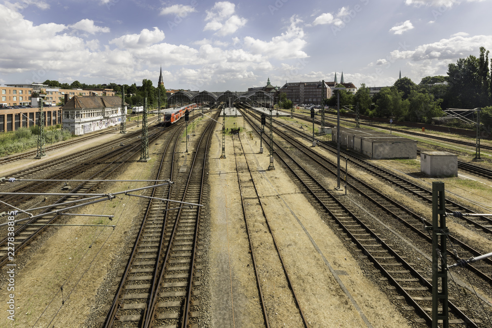 Train tracks near the central train station in Lubeck Germany Train tracks near the central train station in Lubeck Germany