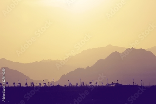 Tableau sur toile Silhouette of mountains at sunset in the evening at dusk Mount Moses Sinai Egypt