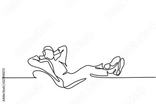 Continuous one line drawing. Young man relaxing in armchair, sitting. Vector illustration