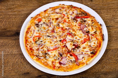 Pizza with beef and onion