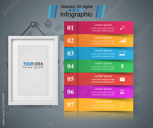 Frame, paper business infographic. Seven items Vector eps 10