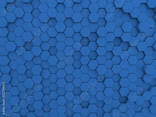 Blue hexagons technological background. 3d rendering.
