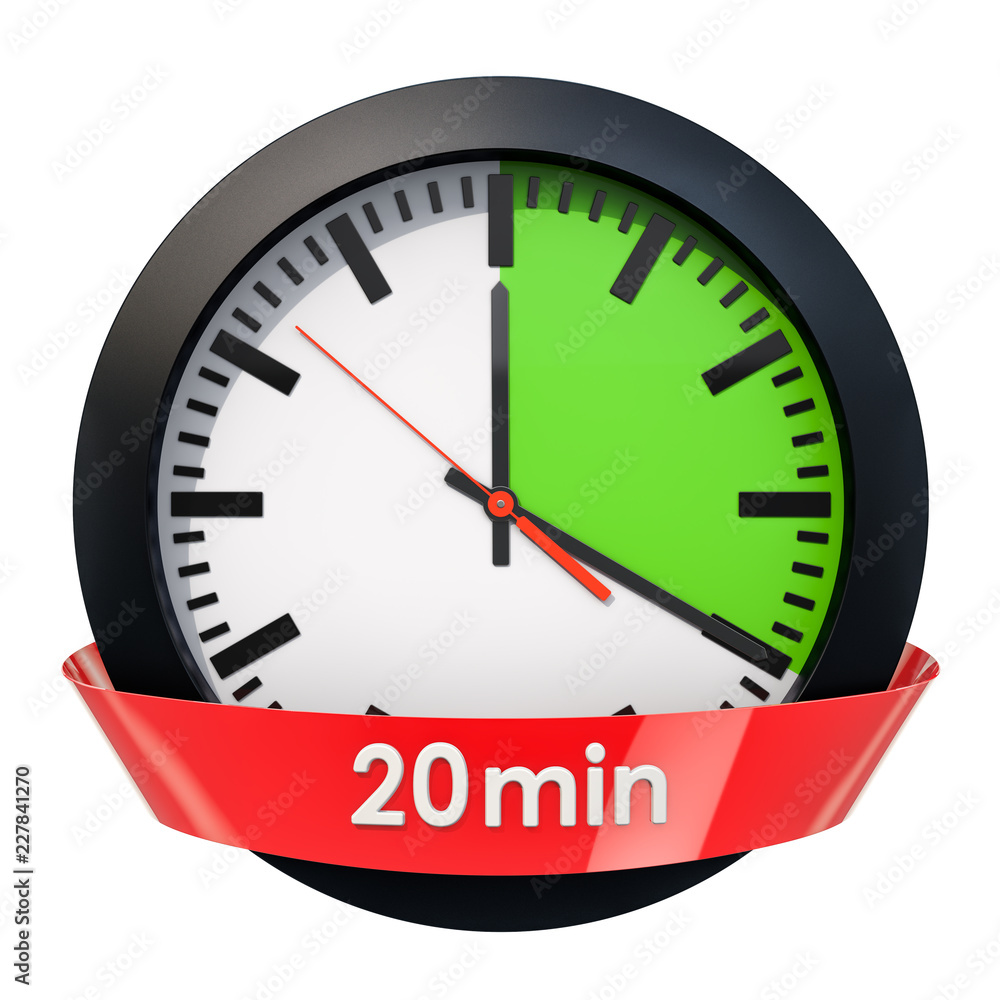 Clock face with 20 minutes timer. 3D rendering Clock face with 20 minutes timer. 3D rendering