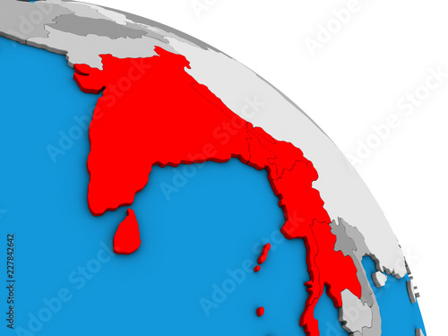 BIMSTEC memeber states on simple blue political 3D globe.