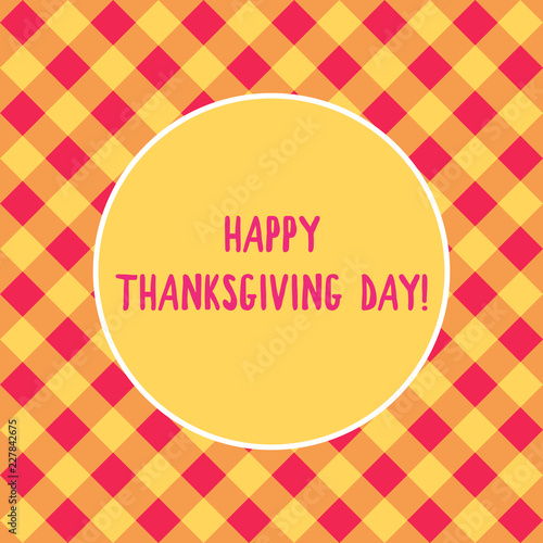 Happy Thanksgiving day design. Seamless pattern check plaid fabric texture. Red with orange color cage diagonal background Vector illustration.