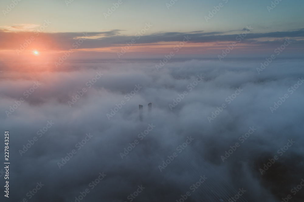 Redzinski bridge in the clouds aerial view