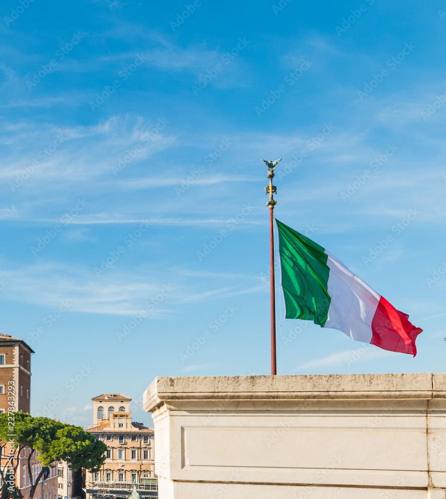 Italian flag in Altar of the Fatherland in Rome