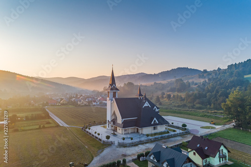 Church in Powroznik aerial view