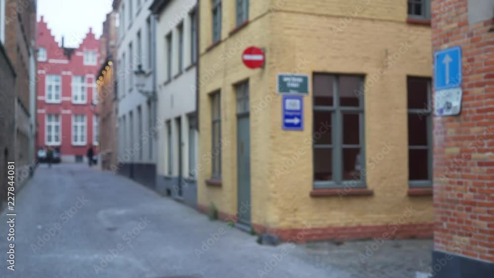 Out of focus video background plate of Alleyway in European city of compositing Out of focus video background plate of Alleyway in European city of compositing