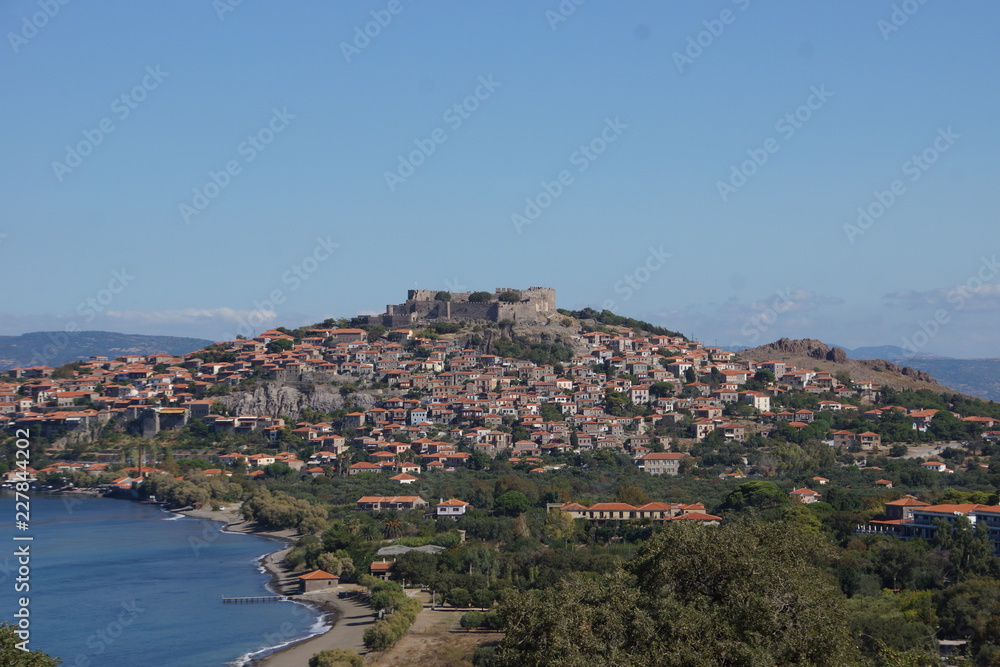 Town of Molyvos with Castle on Lesbos, Greece