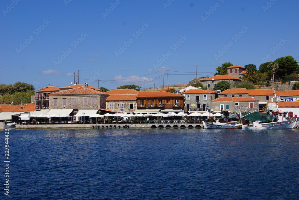 Restaurants in the Harbour of Molivos on Lesbos, Greece