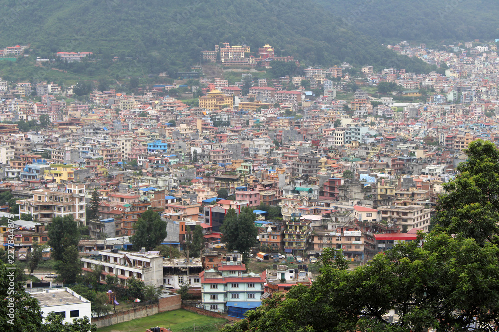 Naklejka premium Kathmandu city, seen from the Swayambhunath Stupa on the hill