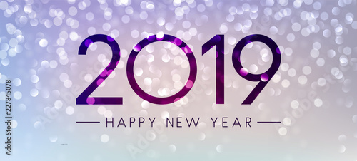 Lilac shiny Happy New Year 2019 background.