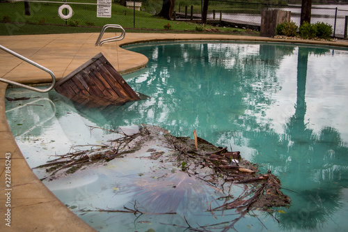 Debris in pool after hurricane Michael