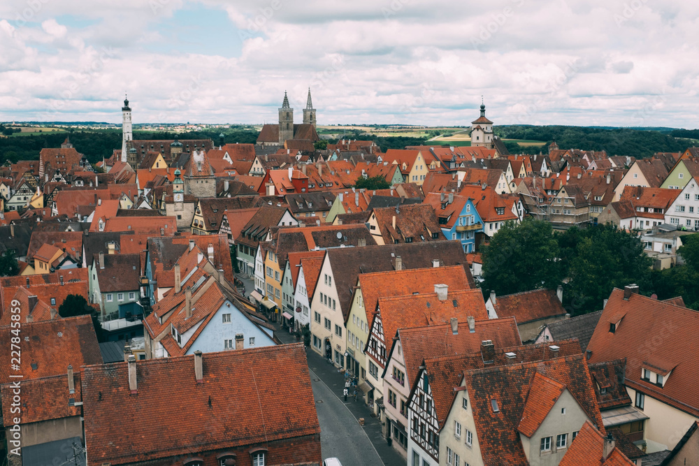 Obraz premium Rothenburg ob der Tauber, Germany 25 June 2018: Old Town of Rothenburg ob der Tauber, Germany