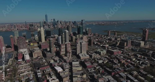 Jersey City Aerials Panning Shot Of High Rises & Downtown & Midtown Manhattan photo