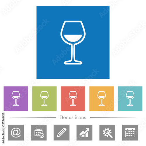 Glass of wine flat white icons in square backgrounds