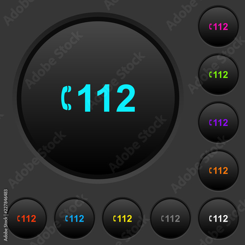 Emergency call 112 dark push buttons with color icons