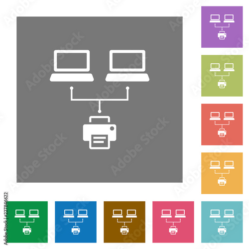 Network printing square flat icons