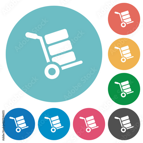 Obraz w ramie Hand truck with boxes flat round icons