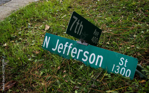 Fallen street sign after Hurricane Michael photo