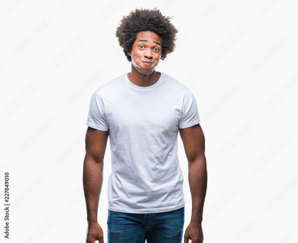 Afro american man over isolated background puffing cheeks with funny face. Mouth inflated with air, crazy expression. Afro american man over isolated background puffing cheeks with funny face. Mouth inflated with air, crazy expression.