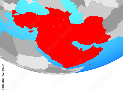 Western Asia on simple political globe.