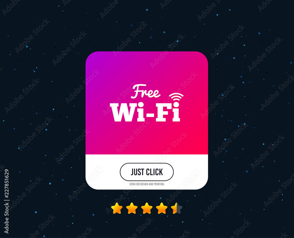 Free wifi sign. Wifi symbol. Wireless Network icon. Wifi zone. Web or internet icon design. Rating stars. Just click button. Vector Free wifi sign. Wifi symbol. Wireless Network icon. Wifi zone. Web or internet icon design. Rating stars. Just click button. Vector