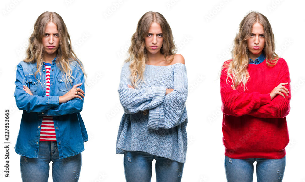 Young beautiful young woman over white isolated background skeptic and nervous, disapproving expression on face with crossed arms. Negative person. Young beautiful young woman over white isolated background skeptic and nervous, disapproving expression on face with crossed arms. Negative person.