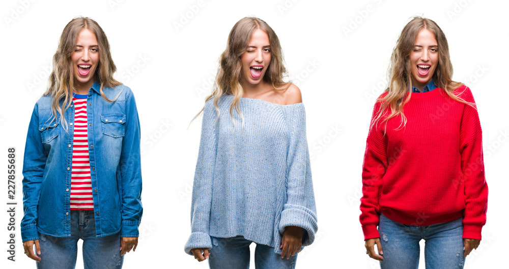 Young beautiful young woman over white isolated background winking looking at the camera with sexy expression, cheerful and happy face. Young beautiful young woman over white isolated background winking looking at the camera with sexy expression, cheerful and happy face.