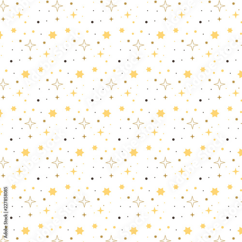 Stars pattern on a white background. Holiday background. Gold, yellow, black stars on a white background