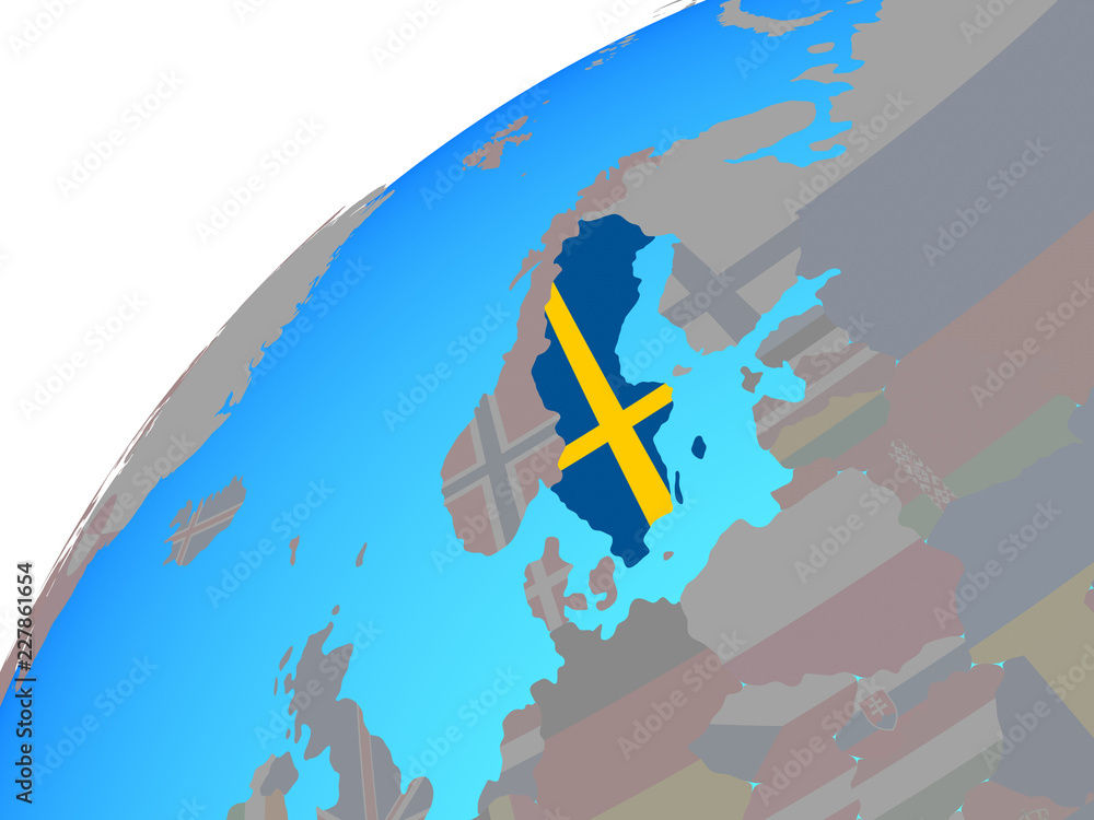 Sweden with embedded national flag on globe. Sweden with embedded national flag on globe.