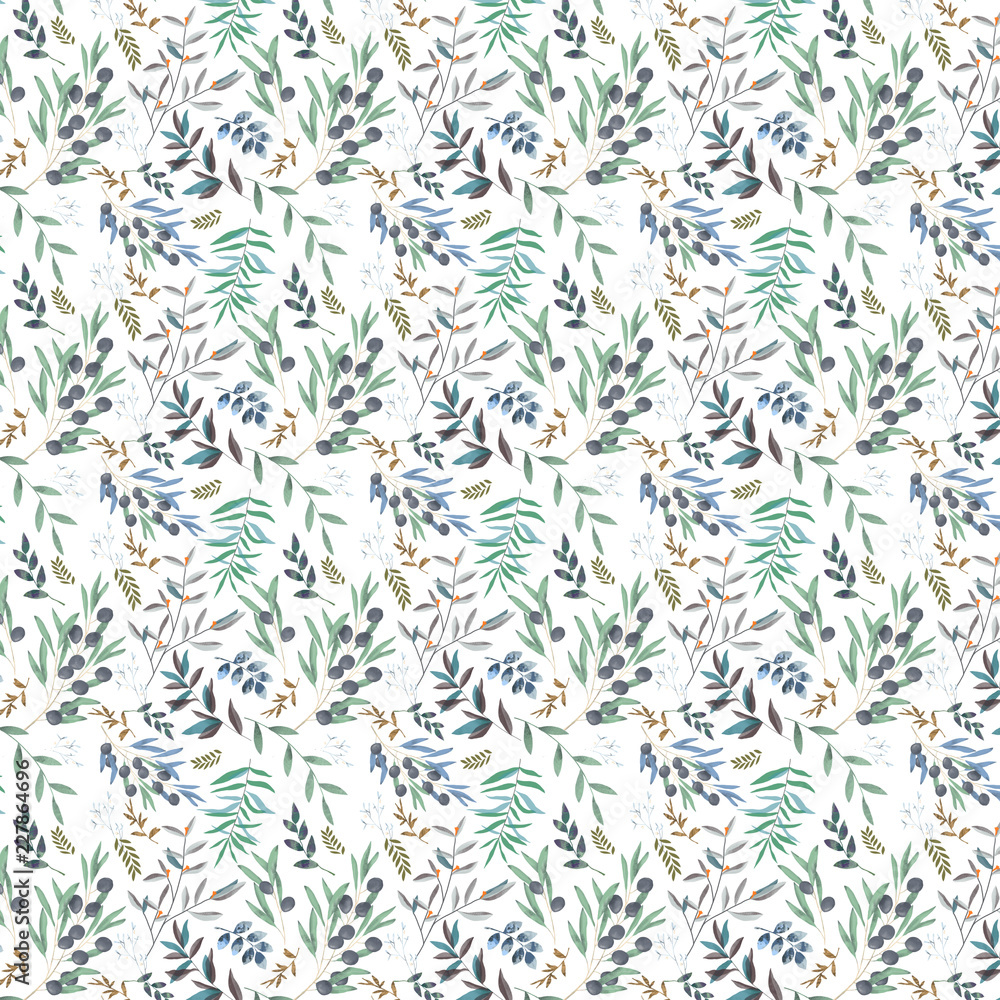 Olive seamless pattern digital clip art watercolor drawing flowers illustration similar on white background