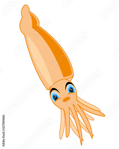 Nursery cartoon sea animal squid on white