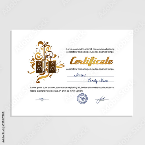 Certificate, Diploma, subject - music.