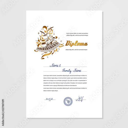 Certificate, Diploma, subject - music.