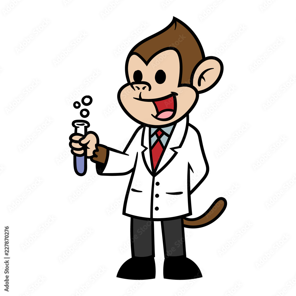 Fototapeta premium Rysunek, naukowiec, małpa