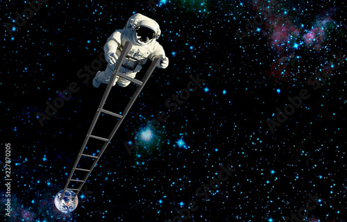 space tourism.astronait on ladder in outer space.elements of this image furnished by NASA