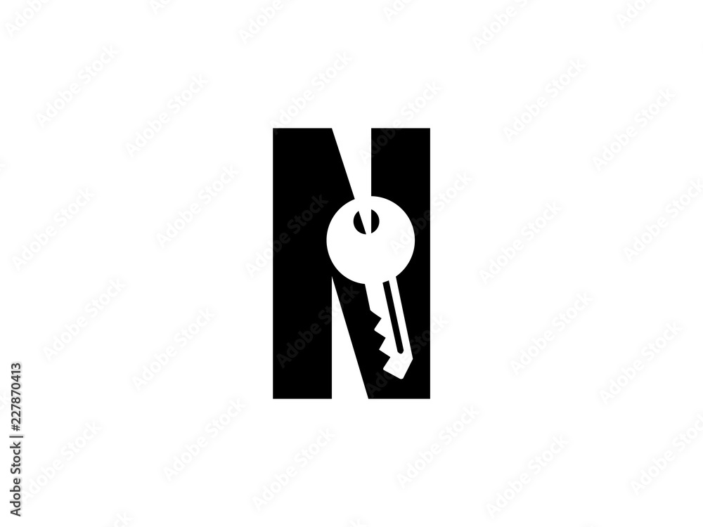 Initial Letter N with key black and white Design Logo Vector Graphic Branding Letter Element. Initial Letter N with key black and white Design Logo Vector Graphic Branding Letter Element.