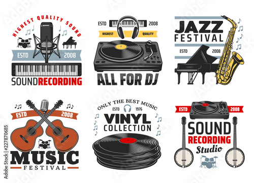 Musical instruments, jazz music festival icons