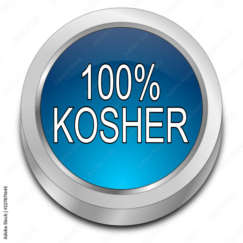 100% Kosher Button - 3D illustration