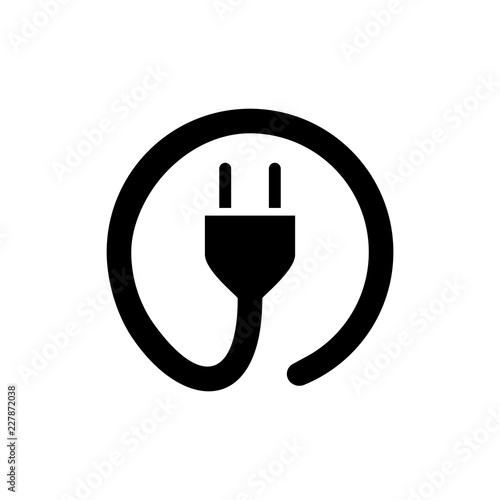 Power cord icon flat. Black pictogram on white background. Vector illustration symbol