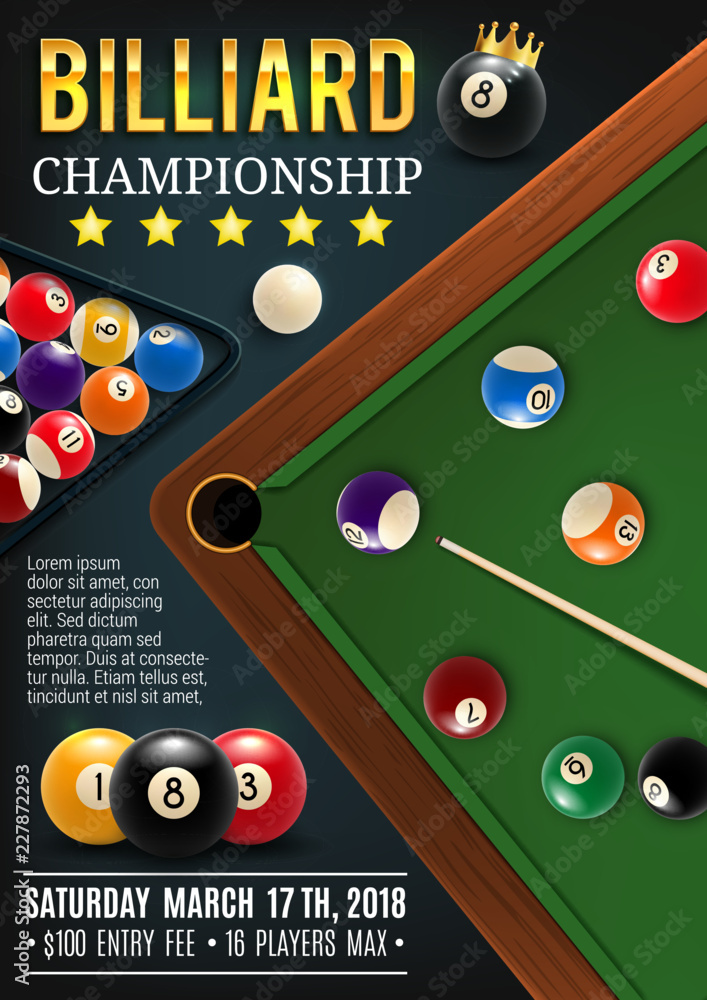 Obraz premium Billiards game table with cue and balls