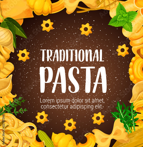 Traditional pasta, greenery or seasoning