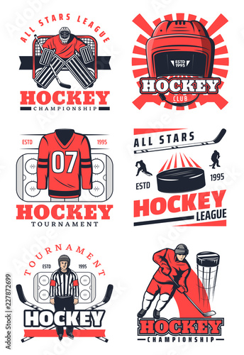 Canvas Print Ice hockey items and professional players icons