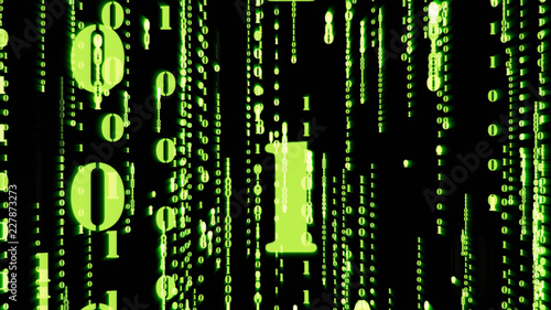 Motion Graphic of random green particle binary digit number falling down with matrix effect over animated background, analysis data and computer concept