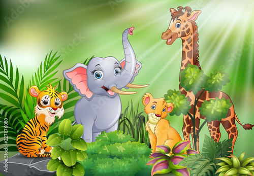 Nature scene with wild animals cartoon