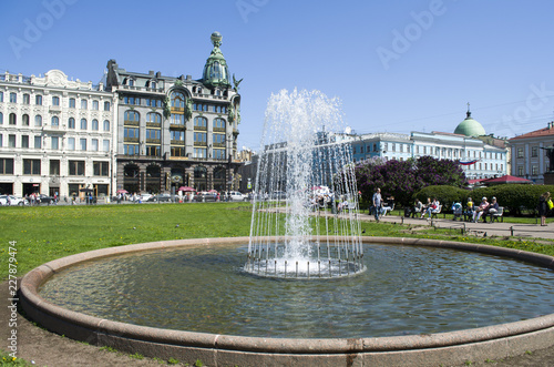 St. Petersburg, fountain on the square and Kazan Cathedral